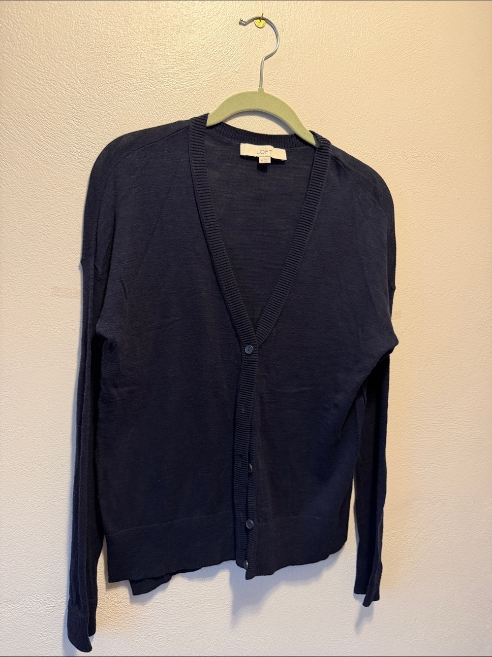 LOFT Dark Navy Button-Front V-Neck Cardigan
